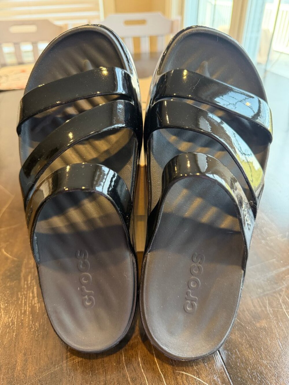 Crocs Getaway Black Patent Strappy Sandals
